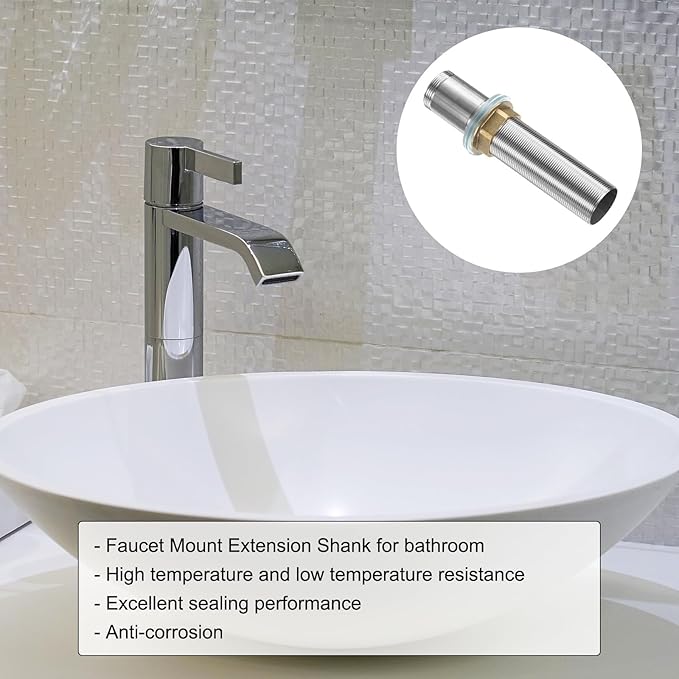 uxcell Faucet Mount Extension Shank 6"x 1.25" Stainless Steel Pipe Faucet Extension Nipple Locknut Kit Extension Threaded Lengthen Fixed High Foot with Raised Nut and Gasket Fittings