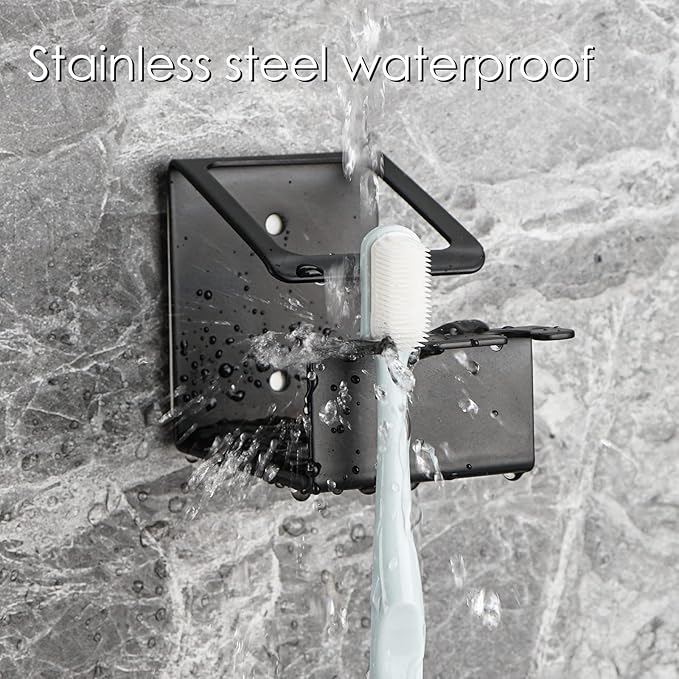 Stainless Steel Toothbrush Holder Wall Mounted, 3 in 1 Toothbrush, Toothpaste and Cup Holder, Adhesive Toothbrush Organizer for Bathroom