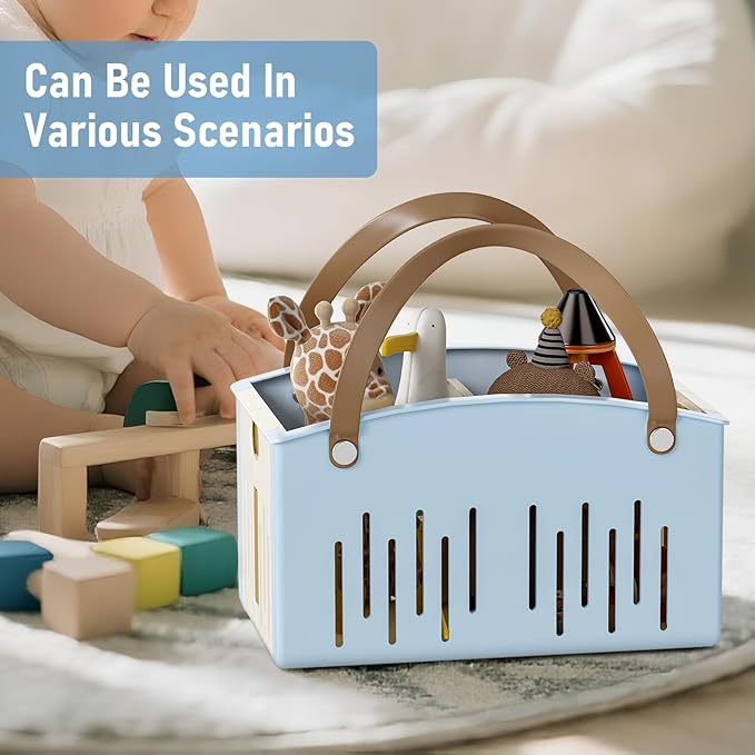 Delamu Portable Shower Basket Caddy with Double Handle Foldable Dry Wet Separation Design 11.0 × 7.1 × 6.5in, Travel, Camping, Gym, College Bathroom Tote, Blue, Ideal Christmas Gifts for Girls