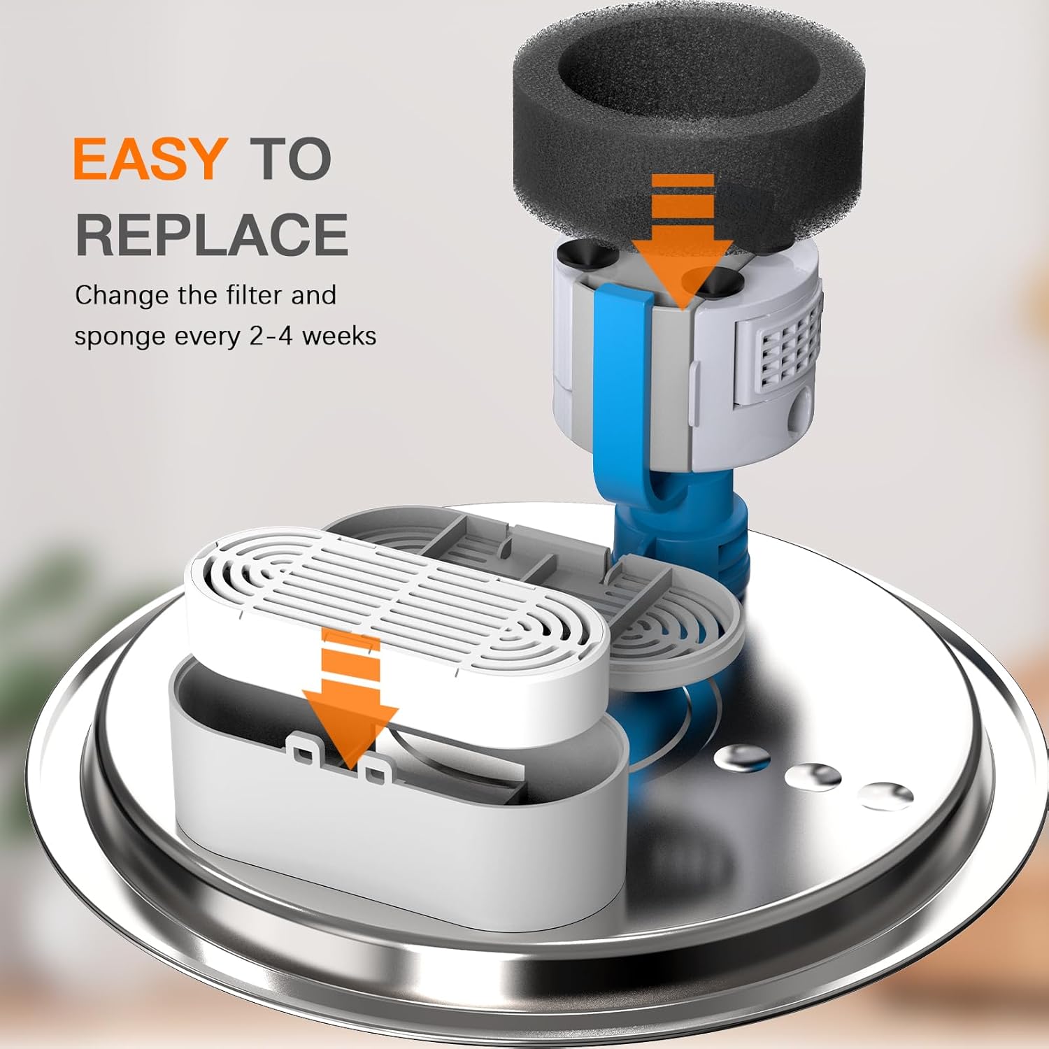 Cat Water Fountain Filters for 108/3.2L& 4L/134oz Stainless Steel Pet Water Dispenser Fountain Filters (6 Filters& 6Sponges) (6 Filters& 6 Sponges)