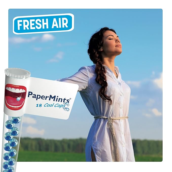 PaperMints CoolCaps - Instant Fresh Breath Mints Sugar-Free, 5 x Tubes of 18 capsules. Extreme Bad Breath Treatment for Adults, Breath Freshener Pearls for Halitosis Treatment Keto-Friendly