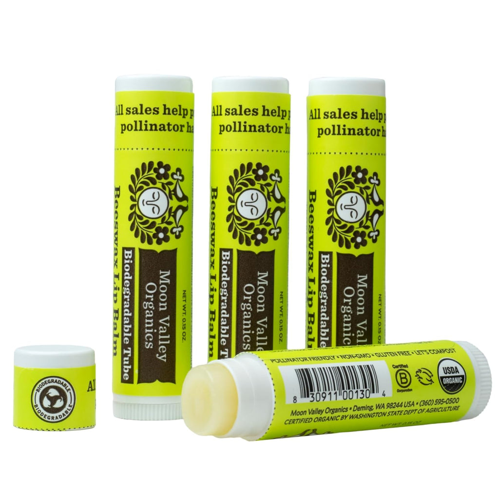 Moon Valley Organics Beeswax Lip Balm for Moisturizing Lips and Cuticles (TROPICAL COCONUT LIME, 4 Count (Pack of 1))
