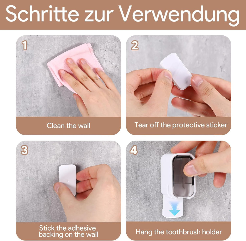 4 PCS Toothbrush Holder Wall Mounted with Cover, Electric Toothbrush Holders for Bathroom (Single-Slot Design), Moisture-Proof and Dust-Proof Organizer for Home and Travel Use(Gray,Brown)