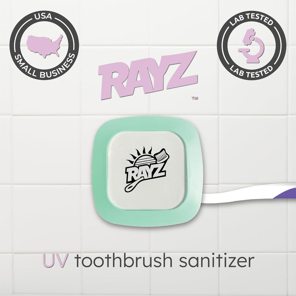 Rayz UV-C Toothbrush Sanitizer | Portable & Rechargeable | 99.9% Sanitization in 3 Minutes | Wall Mountable, Travel-Friendly & TSA-Approved (Mint)