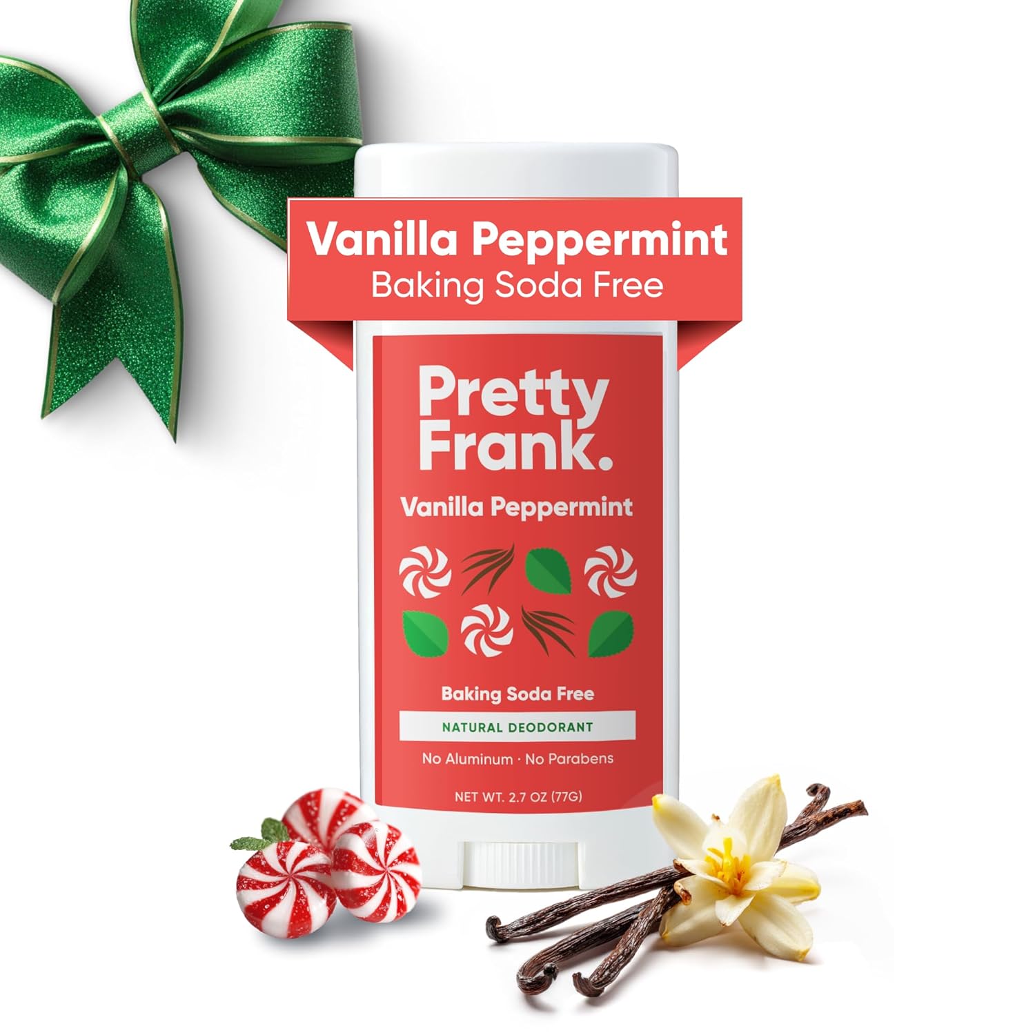 Pretty Frank Natural Aluminum-Free Deodorant Stick, Baking Soda-Free, Vanilla Peppermint (1-Pack) | Sensitive Skin Friendly, Effective Odor Control for Women & Men, Organic Ingredients