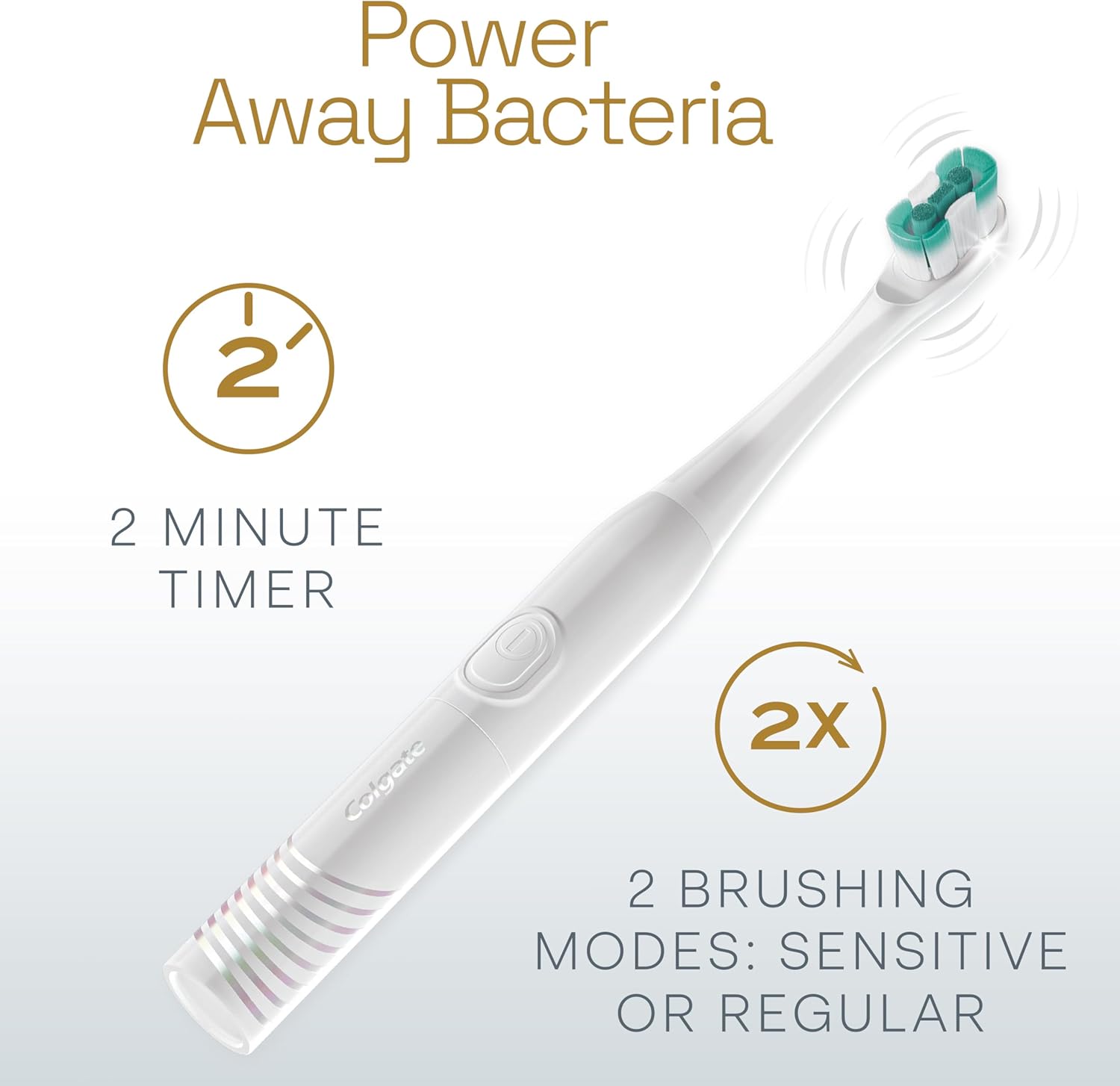 Colgate Total Battery Replacement Toothbrush Heads Pack, Fits Any Total Battery Powered Toothbrush, White, 2 Pack