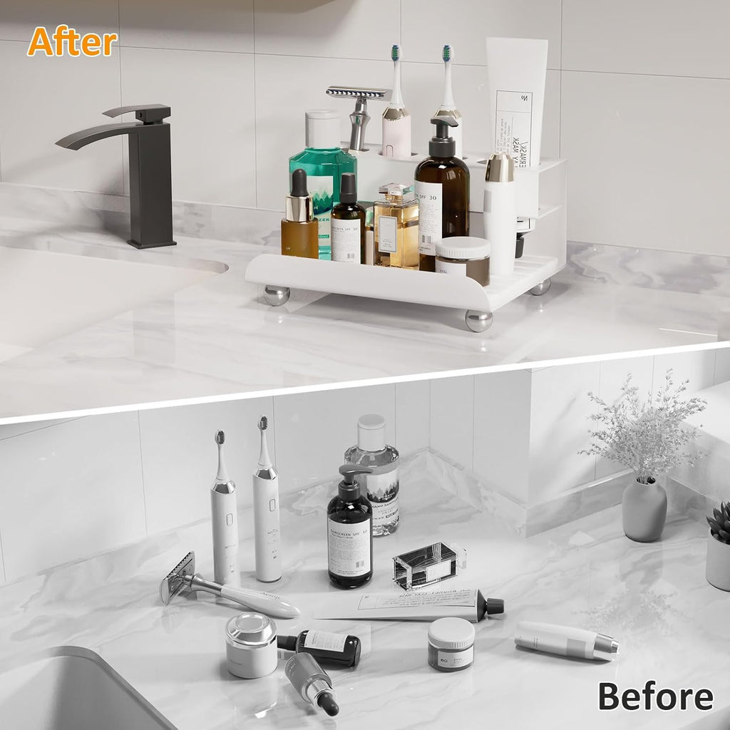 Quick Dry Electric Toothbrush Holder 4 Slots Metal Bathroom Counter Organizer for Toothpaste Razor Mouthwash, White