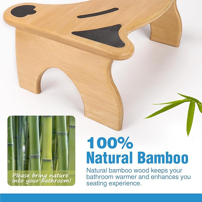 Bamboo Toilet Stool for Bathroom, 7 Inches Foldable Poop Stool with Non-Slip Pads
