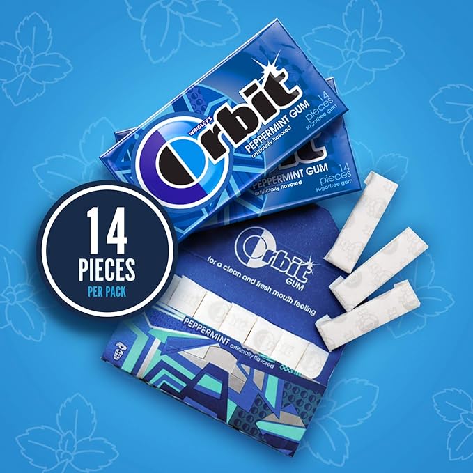 ORBIT Peppermint Sugarfree Chewing Gum Bulk, 8 Packs of 14-Pieces, Case of 6 (672 Total Pieces)