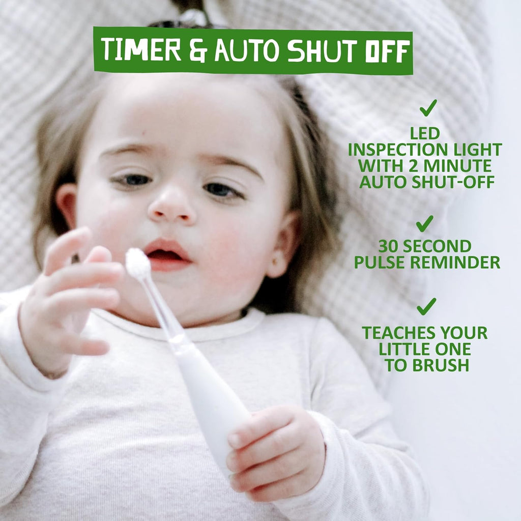 Jack N' Jill Tickle Tooth Toddler Electric Toothbrush with Replacement Head - Gentle Cleaning, Made for Tiny Teeth, LED Inspection Light, for Babies & Kids, Extra Soft Bristles - (1 Pack)