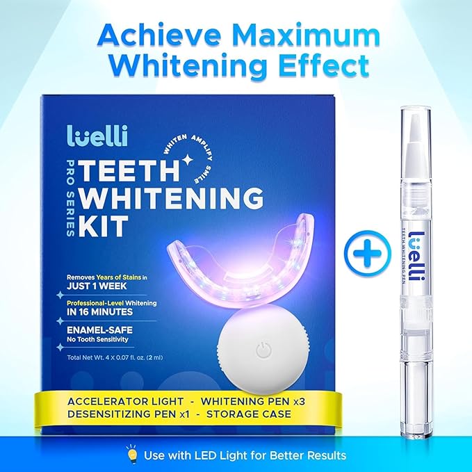 Luelli Teeth Whitening Pen, 40+ Uses - Travel Size Professional Tooth Whitener Serum, Extra Strength Organic Teeth Bleaching Gel for Sensitive Teeth, Instant Stain Removal, Simply White Smile, 4 Count