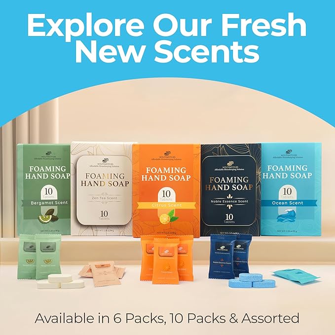 Foaming Hand Soap Refill Tablets - Ocean Scent - Hand Wash Concentrate, Portable and Moisturizing, 10 Pack Travel Refill Tablets
