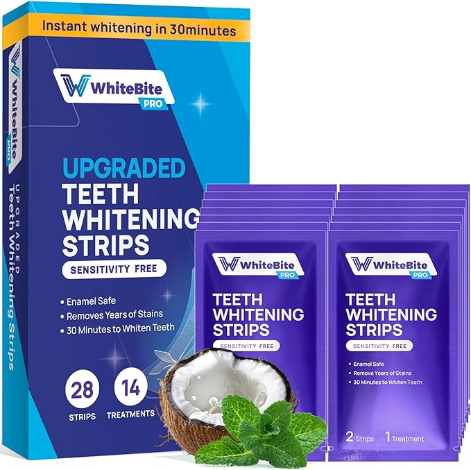 Whitebite Pro Upgraded Teeth Whitening Strips 28 Strips (14 Treatments) | Enamel-Safe | Deep Stains Removal | Non-Slip Design | Whitening Without Any Harm | Mint