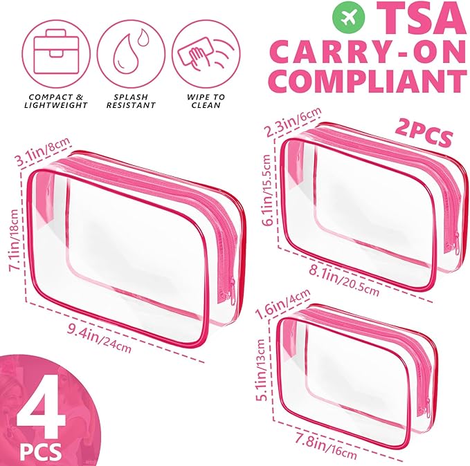 AURUZA Clear Makeup Bag,Portable Travel Toiletry Bags with Zipper, TSA Approved Clear Organizer Bags, PVC Cosmetic Pouch for Airport Airline Compliant