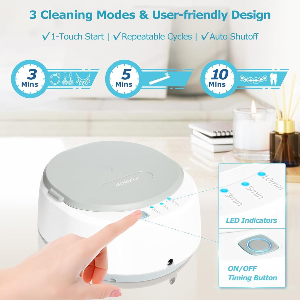 Ultrasonic Jewelry Cleaner, 49kHz Mini Ultrasonic Retainer Cleaner Machine for Earrings, Jewelry, Dentures, Aligner, Night Guards, Mouth Guard- 304 Stainless Steel, 3 Cleaning Modes