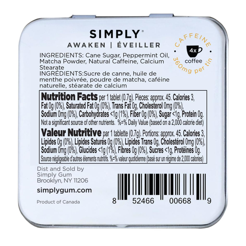 SIMPLY Mints | Caffeinated Breath Mints- Awaken (Caffeine + Peppermint + Matcha) | Pack of Six (180 Pieces Total) | Microdose Caffeine + Breath Freshening + Aspartame-Free + Vegan + non-GMO