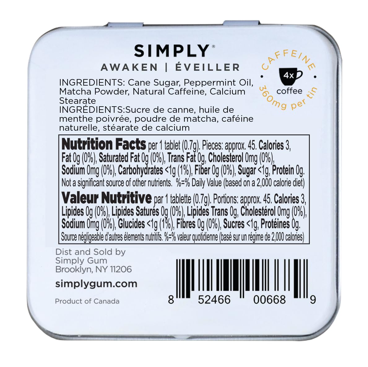 SIMPLY Mints | Caffeinated Breath Mints- Awaken (Caffeine + Peppermint + Matcha) | Pack of Six (180 Pieces Total) | Microdose Caffeine + Breath Freshening + Aspartame-Free + Vegan + non-GMO