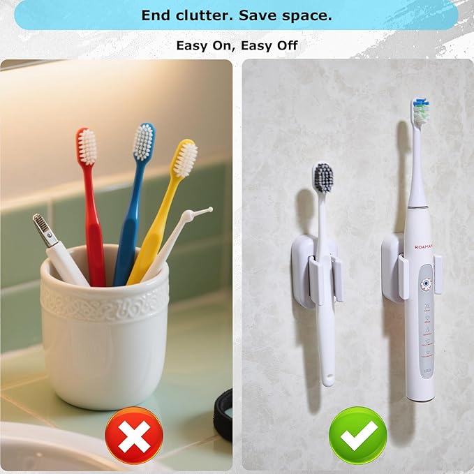 4PCS Toothbrush Holder Wall Mounted, Self Adhesive Electric Toothbrush Organizer for Bathroom, Waterproof Multi-Function Holder for Dorm, Cabinet(White)