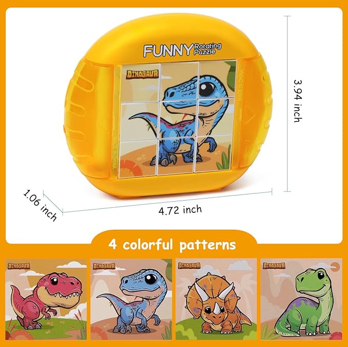 Rotating Puzzle for Kids 3 4 5 6 7 8 Year Old, 4 Puzzles in 1, Toddlers Travel, Car, Airplane, Road Trip Activities, Fine Motor Skills, Fidget, Gift for Boys & Girls Ages 3+ (Dinosaur)