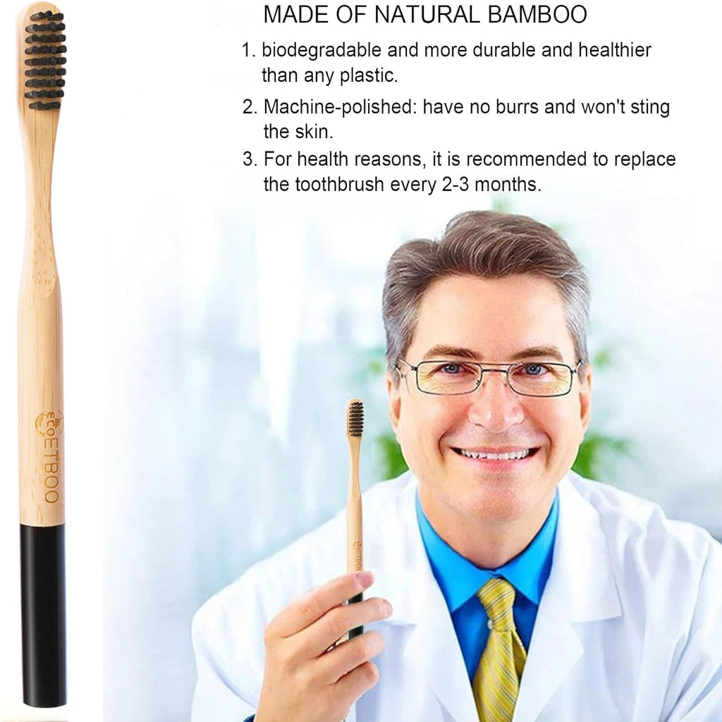 Bamboo Toothbrushes Hard Bristles for Adults 20 Pack, Wooden Toothbrush Family Set Natural Organic Tooth Brush (Black White 20p)