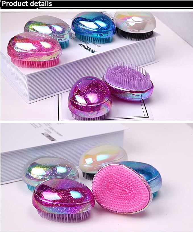 Hair Brush, Detangling Brush Portable Travel, Glitter Egg Shape Anti Static Knots, Air Cushion Massage Detangler Brush for Adults Kids Curly Long Thick Dry Wet Frizzy Damaged Hair