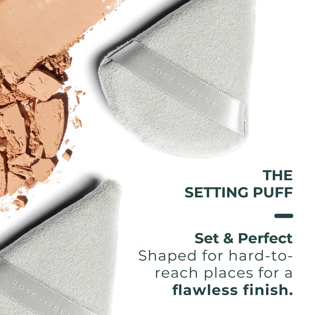 Rose and Ben Beauty C42 Foundation Brush & Setting Puff Bundle | Professional Makeup Tools for Flawless Liquid, Cream & Powder Application | Streak-Free Coverage & Precise Undereye Blending | Cruelty-