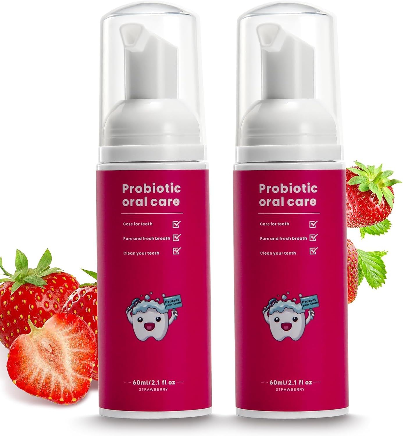 Fluoride Free Foam Kids Toothpaste - Natural Teeth Clean and Whitening Toothpaste with Mint Flavor for U Shaped Toothbrush Travel Size (2Strawberry)