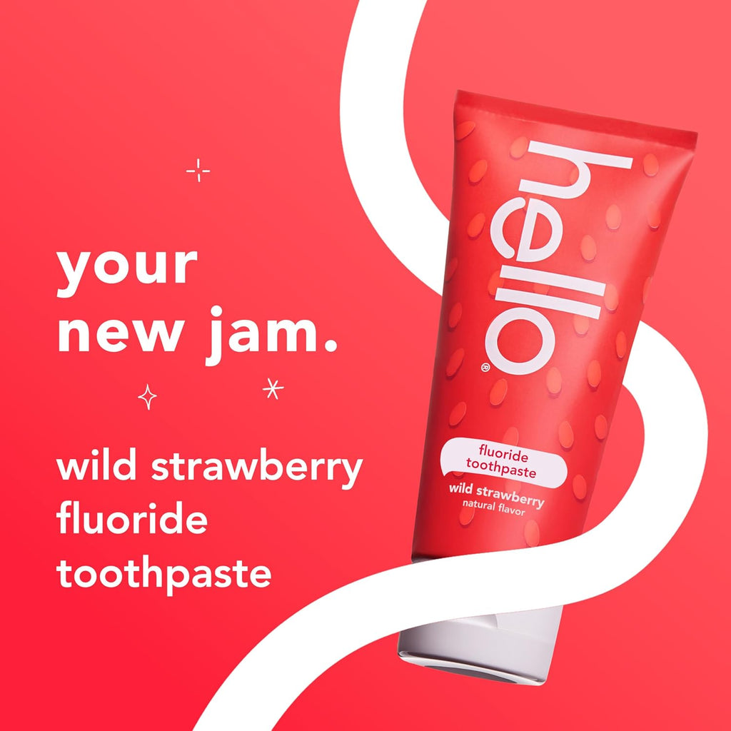 hello Wild Strawberry Kids Toothpaste with Fluoride, Strawberry Toothpaste for Kids, Safe for Ages 2 and Up, Helps Prevent Cavities, Strengthen Enamel, and Polishes Teeth, ADA Approved, 3 Pack, 4.2 Oz