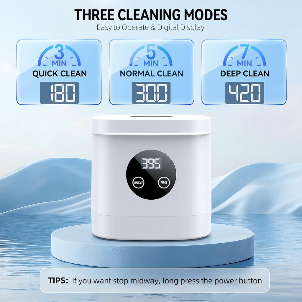 TEBAL Ultrasonic Retainer Cleaner Machine, 52kHz Ultrasonic Denture Cleaner for Night Guards, Braces, Toothbrush Heads, Jewelry and More, Ultrasonic Cleaner for Retainers with 250ML Capacity, White