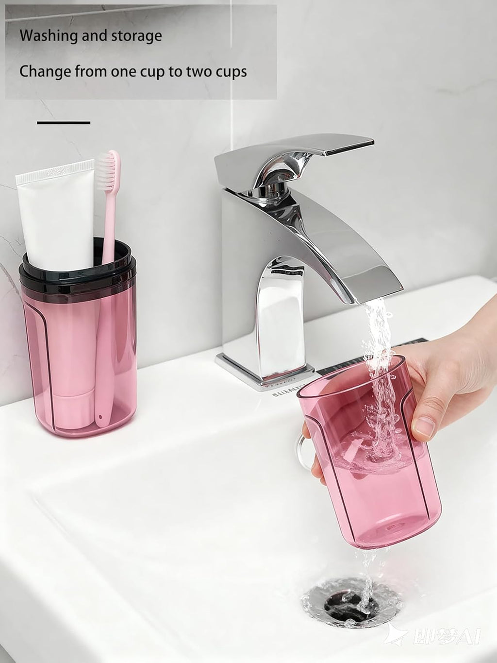 Travel Toileting Cup,Portable Mouthwash Cup,Transparent Toothbrush Cup Holder with Cover,Toiletries Toothpaste Toothbrush Storage Box Carrier Container for Travel Camping Home School Business Trip,Red