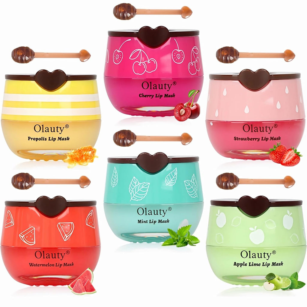 6 PCS Bee Lip Balm Lip Mask Honey Pot, Propolis Lip Mask Overnight Moisturizing Lip Balm with Stick, Sleeping Lip mask Hydrating Prevention Dry & Cracked, Reduce lip Lines