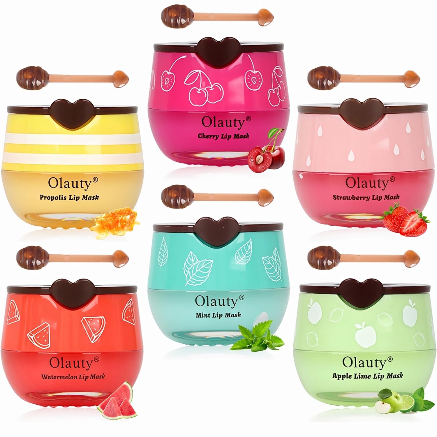 6 PCS Bee Lip Balm Lip Mask Honey Pot, Propolis Lip Mask Overnight Moisturizing Lip Balm with Stick, Sleeping Lip mask Hydrating Prevention Dry & Cracked, Reduce lip Lines