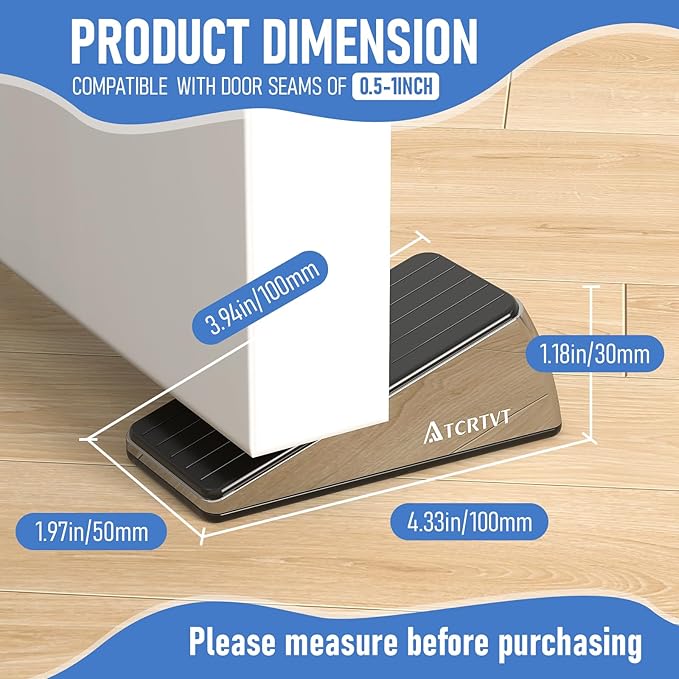 Heavy Duty Door Stopper Wedge - 2 Pack Widened Door Stop Wedge Made of Premium Quality Brushed Stainless Steel Suits Any Door, Any Floor with Set of 2 Plus Self-Adhesive Holder