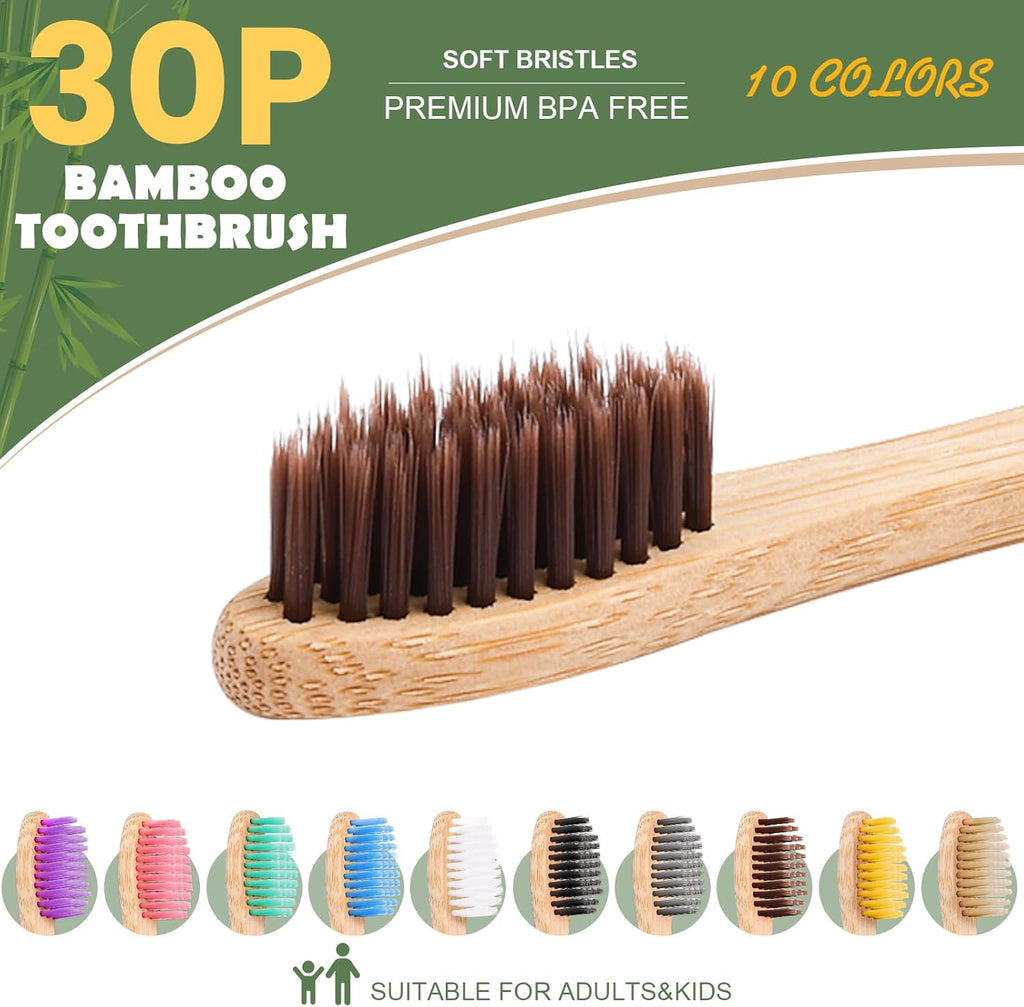 Navona 30 PCS Bamboo Toothbrushes, BPA Free Soft Bristles Toothbrush for Adults, Box of Two Kids Bamboo Toothbrushes Pack, Eco-Friendly Natural Wooden Toothbrush Bulk