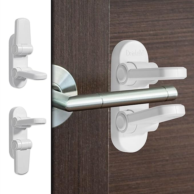 2 Pack - Door Lever Baby Safety Lock - Baby Proofing - Prevent Little Kids from Opening Doors with A Child Proof Door Handle Lock - 3M Adhesive - Driddle