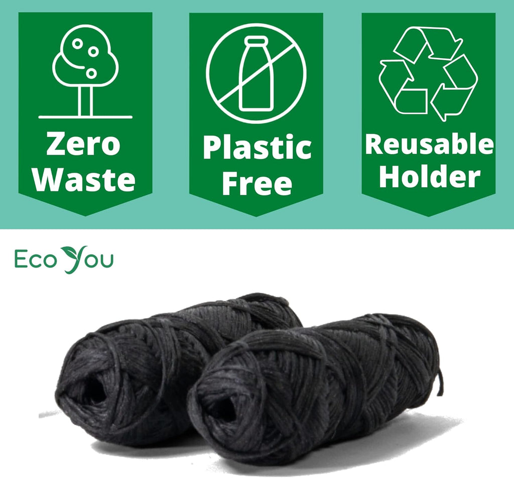 Bamboo Charcoal Dental Floss | Mint & Candelilla Wax | Vegan & Biodegradable (2 Refills Pack)
