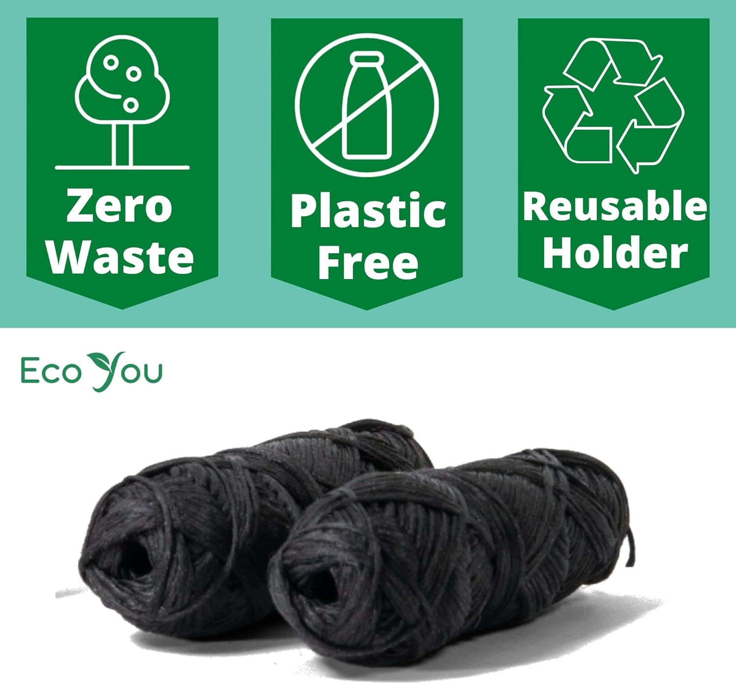 Bamboo Charcoal Dental Floss | Mint & Candelilla Wax | Vegan & Biodegradable (2 Refills Pack)