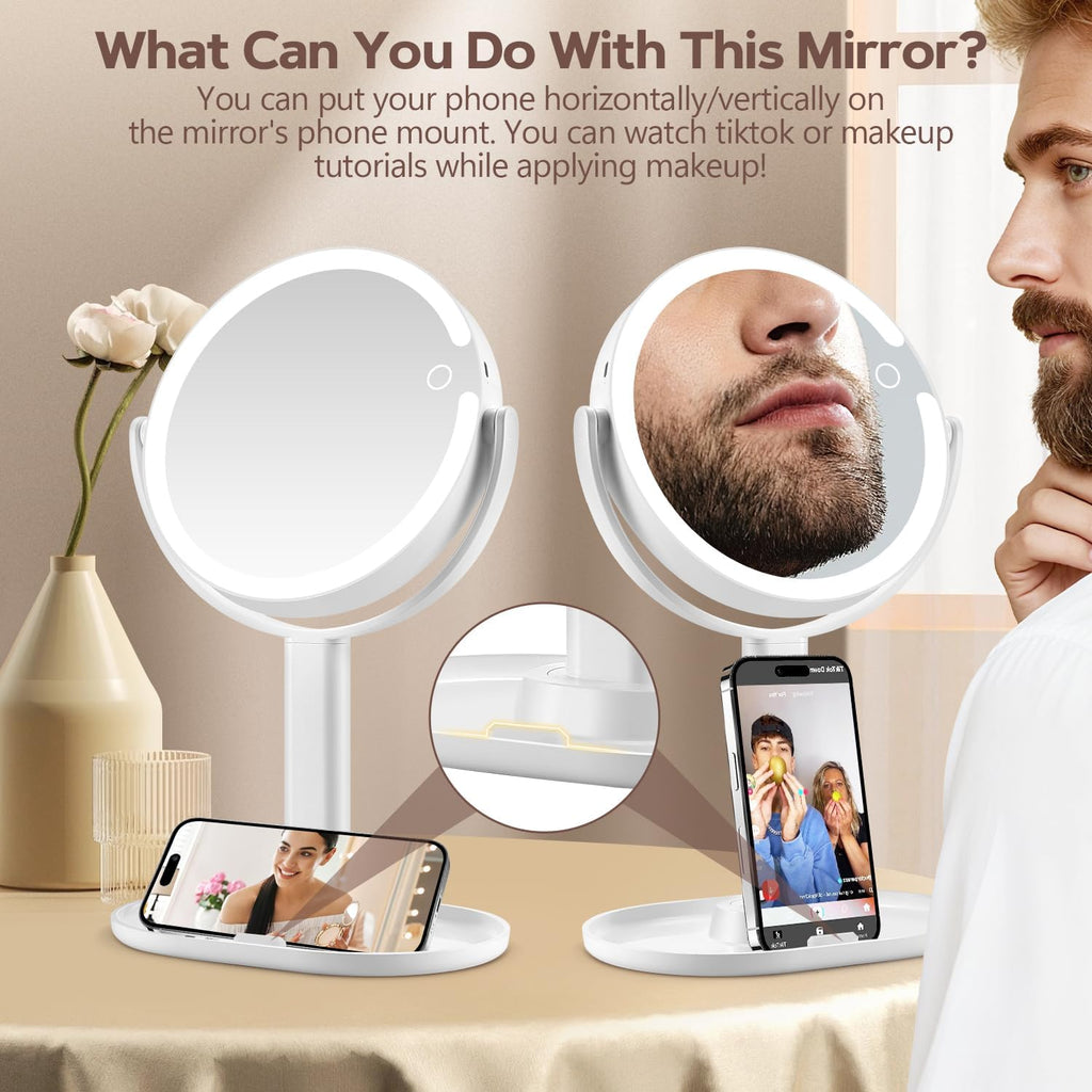 MIYADIVA Makeup Mirror with Lights, 30X Magnifying Mirror with 2-Sided Switch, Vanity Mirror with 3 Colors and Adjustable Brightness, 80 LEDs, Ideal Gift for Daily Makeup and Skincare, 8.8 Inches