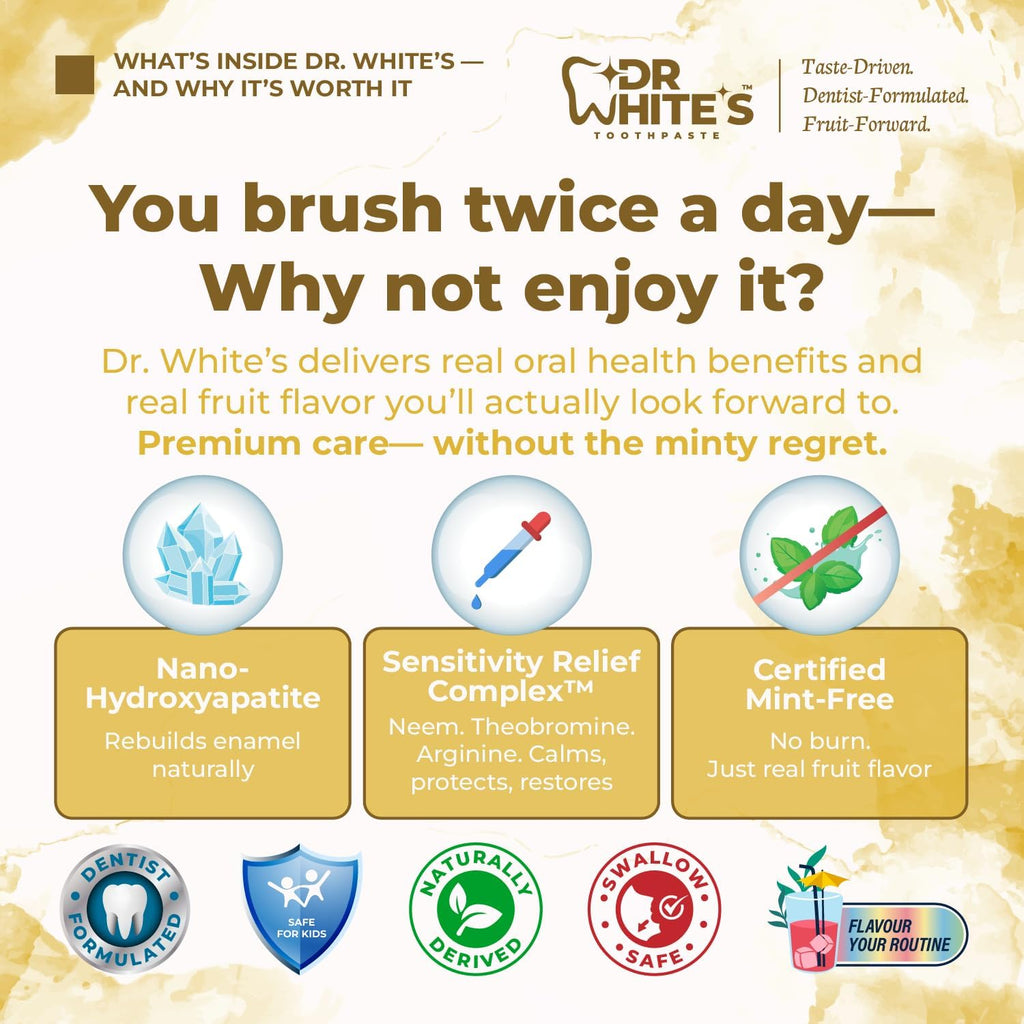 Dr. White’s Fluoride-Free nHA Toothpaste 3-Pack; Dentist-Formulated, Nano Hydroxyapatite + Xylitol, Sensitivity Relief Complex™, Mint-Free, Enamel Safe, Swallow-Safe (3.5 Oz, Pure Pineapple)