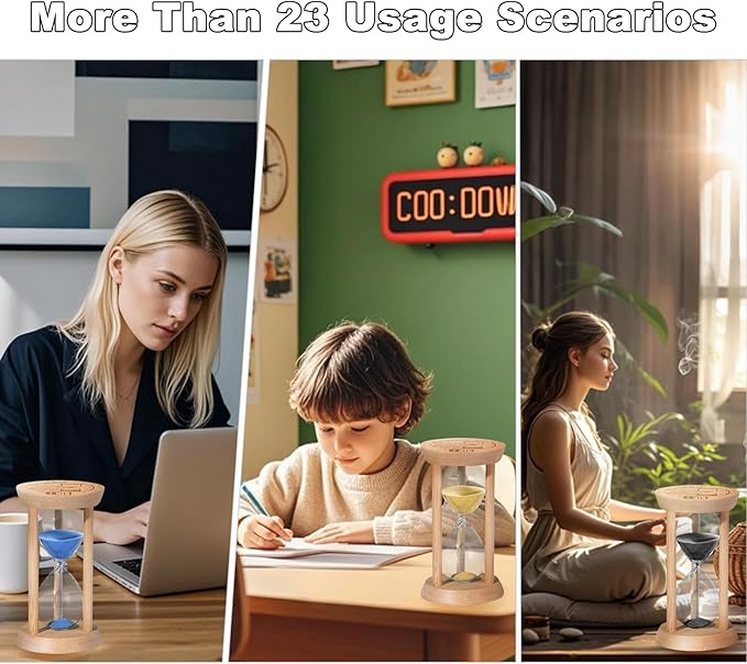 1 Minute Wooden Sand Timers, Bamboo Mini Black Sand Hourglass for Productivity, Meditation & Decor, 1 Min Small Reloj De Arena for Kitchen, Office, Game, Classroom