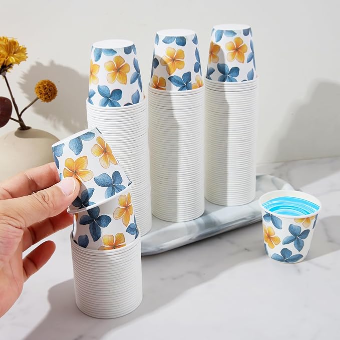 Tamone 600 Pack 3 oz Bathroom Cups, Small Paper Cups Flower Design, Mouthwash Cups, Disposable Paper Cups,3oz Paper Cups for Party, Picnic, BBQ, Travel, Home and Event
