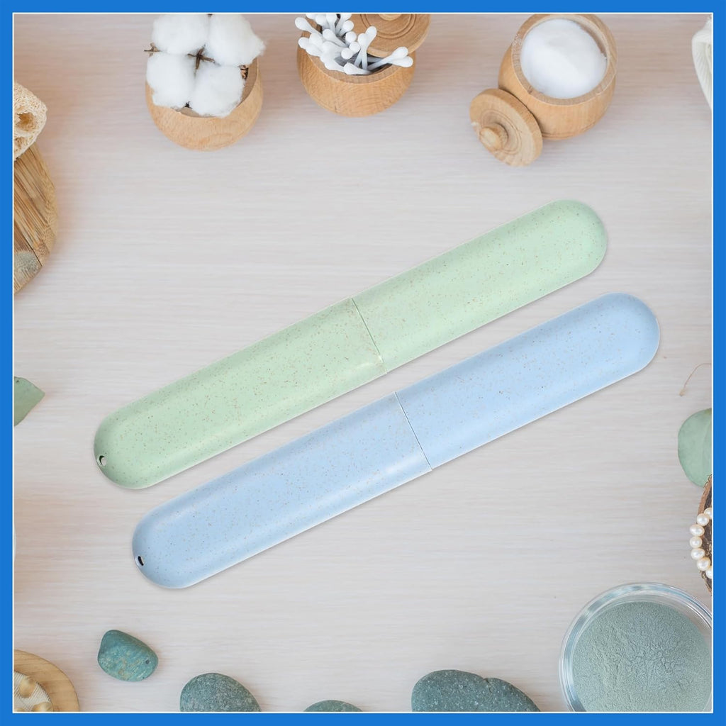 2pcs, Traveling Toothbrush Holders Case, PP Toothbrush Case for Travel Business, Green, Blue, 8.07''x1.22''x0.83'' Routine