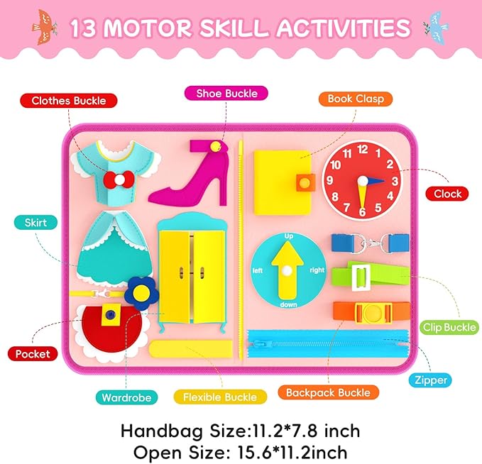 Freebear Busy Board Toddler Travel Toys Sensory Toys for Toddlers 1 2 3 4, Montessori Learning Toys for Toddlers Activities Board, Educational Toys for 3 4 Year Old Boys Girls Gift, Princess