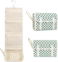 Relavel Travel Hanging Toiletry Bag for Women, Large Capacity Wash Bag with 360 degree Rotation Hanging Hook, Portable Toiletries Makeup Organizer Storage for Daily Use, Trip, Camping - Green Plaid