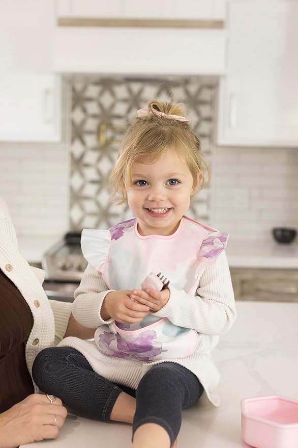 Tiny Twinkle Mess-Proof Baby Bibs for Eating | Waterproof, Wipeable Toddler Bibs with Catch-All Pocket | Feeding Bibs for Girls & Boys(3 Pack,Cotton Candy)