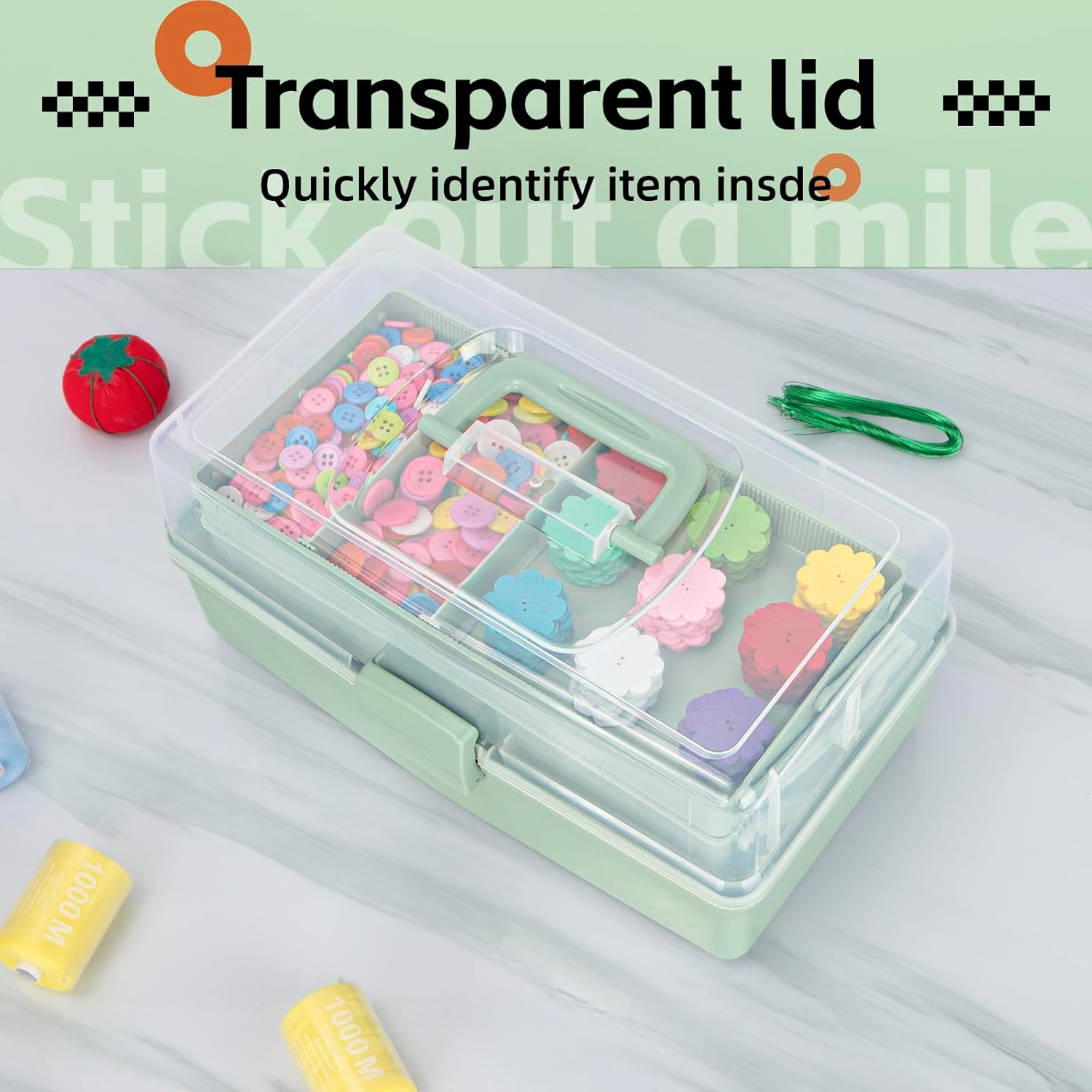 12.5in 3-Layer Multipurpose Craft Organizers and Storage with Adjustable Dividers, Portable Tackle Box, Folding Art & Craft Case for Medicine, Tool, Sewing Organizer (Haze Green)