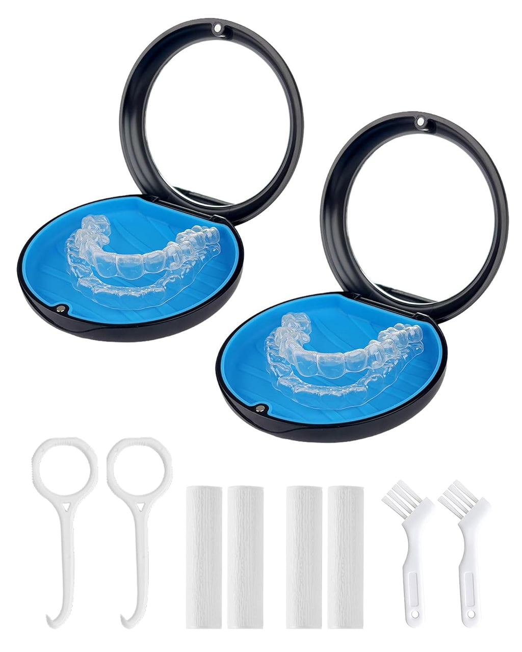 2 Pack Retainer Case with Mirror Kits, Aligner Case Compatible with Invisalign, Slim Night Guard Cases with Aligner Removal Tool, Brush and Chew, Black