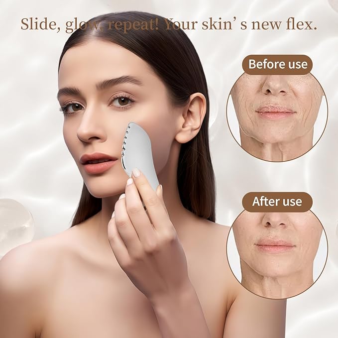 2Pcs Gua Sha Facial Tools Stainless Steel - Lift, Depuff & Glow | Spa-Grade, Travel-Ready, Metal GuaSha Tool for Face, Neck, Body Lymphatic Drainage Massager Natural Skin Care