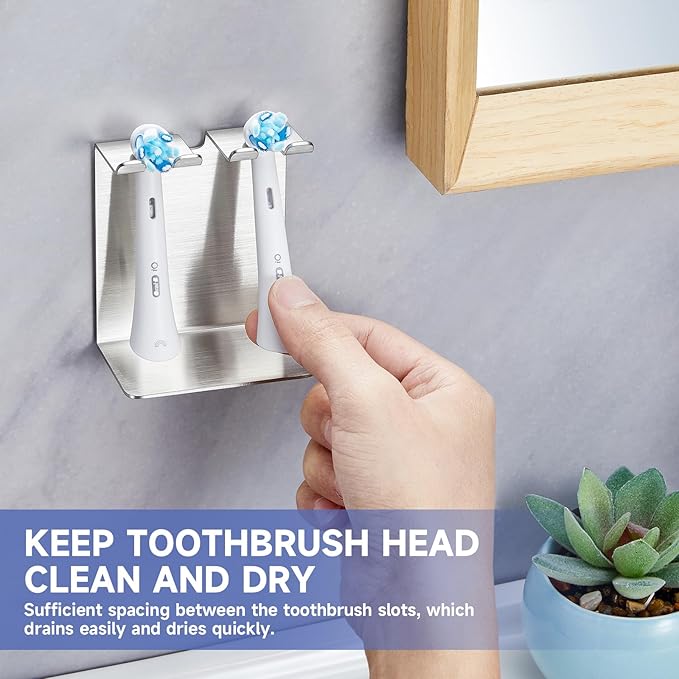 Electric Toothbrush Head Holder, Oukimly Toothbrush Holder Wall Mounted or Desktop, Metal Tooth Brush Holder, Shower Brush Head Holder, Electric Toothbrush Holder for Bathroom (Silver, Small)
