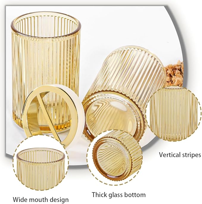 Toothbrush Holders for Bathrooms, 2pcs Glass Toothbrush Holder, 12oz Bathroom Tumbler and Mouthwash Cup, Tooth Brush and Toothpaste Organizer for Bathroom Vanity Countertop (Amber Gold)